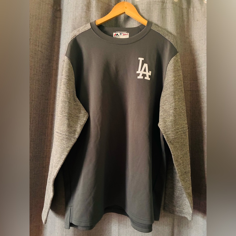 Majestic Los Angeles Dodgers Size 2XL Mens Grey Therma Base Pullover Sweatshirt